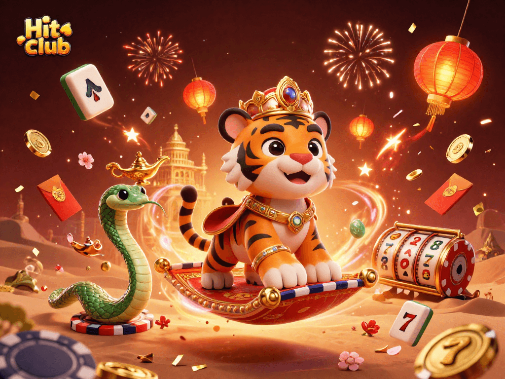 Experience thrilling gameplay at Hit club with a vibrant 3D illustration of casino elements and characters.