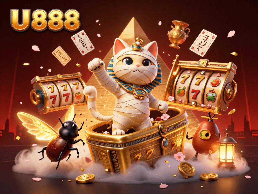Join the excitement at U 888 with an Egyptian mummy cat and thrilling slot reels!
