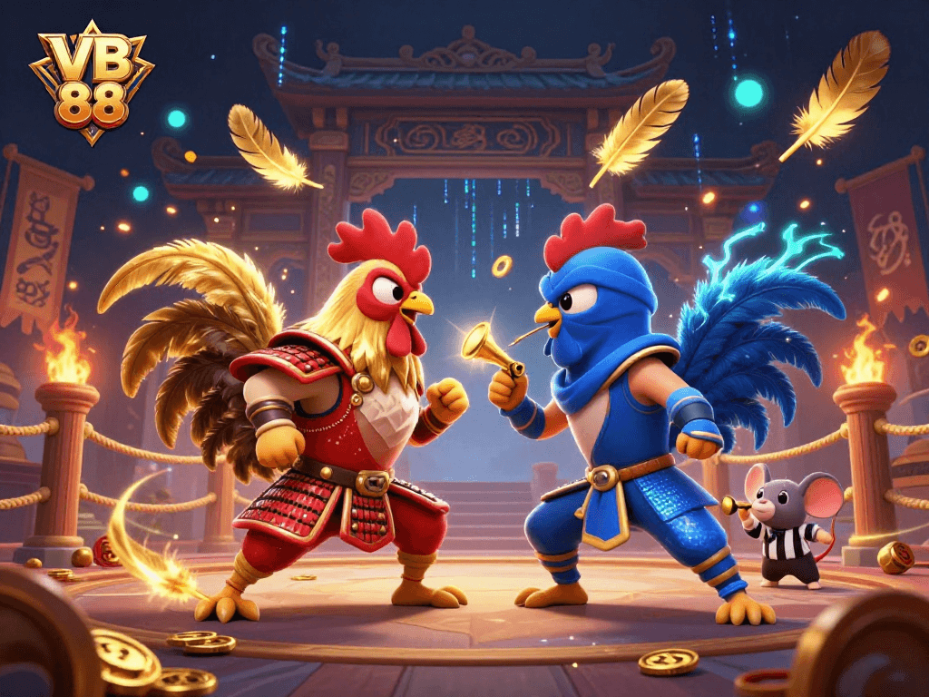 Experience VB 88 action with fighting roosters in an intense gambling standoff.