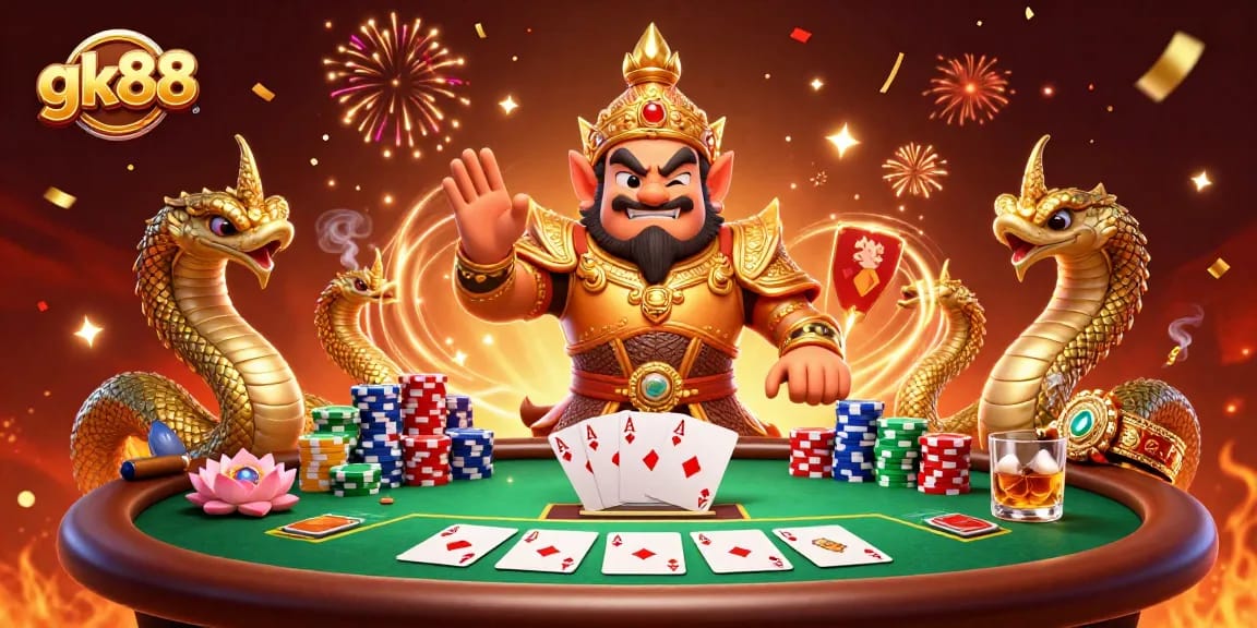Experience gk88 Casino with thrilling poker action and vibrant energy in this detailed illustration.