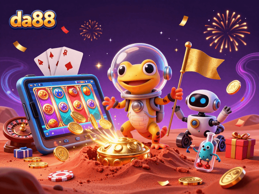 da88 engages players with fun 3D cartoon theme of an alien casino adventure featuring games and excitement.