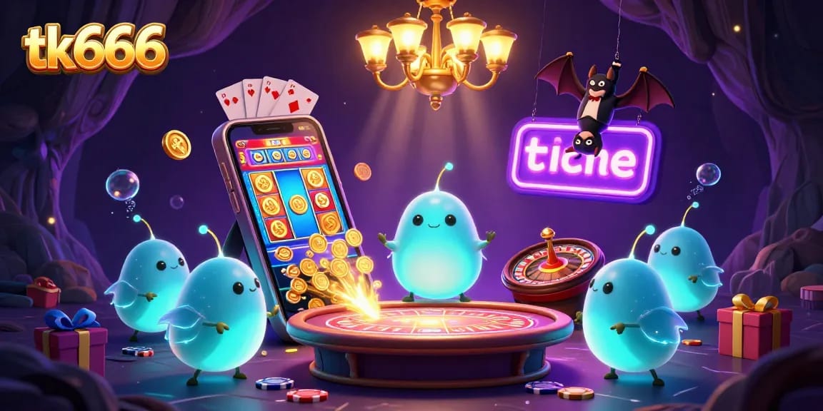 Engage in thrilling tk666 gameplay as glowworms illuminate a vibrant casino scene packed with excitement.