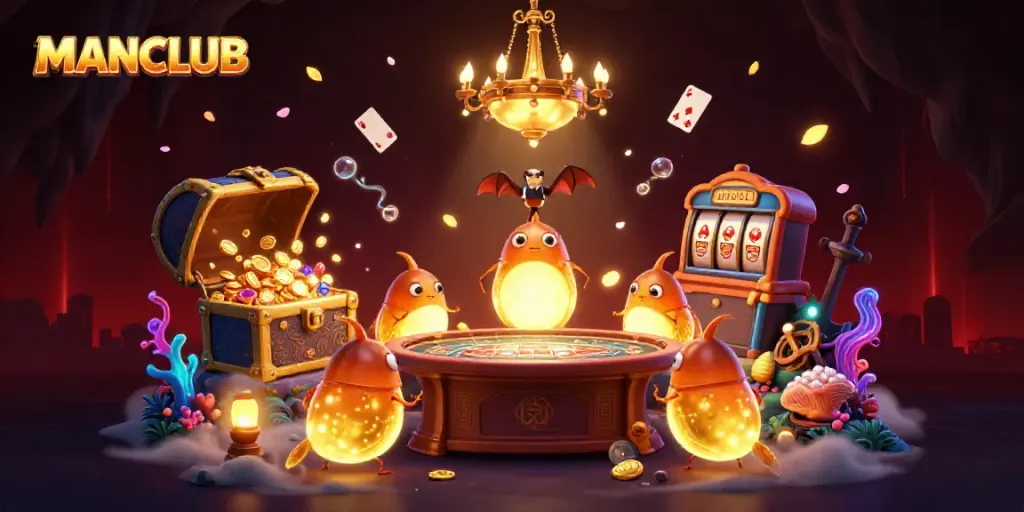 Engage in thrilling gameplay at MANCLUB casino with vibrant glowworms and exciting game elements.