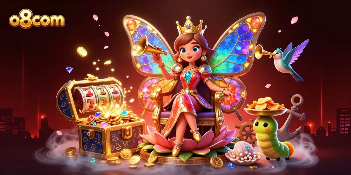Experience thrilling gameplay with o8com's vibrant, ultra-detailed 3D illustration featuring casino elements.