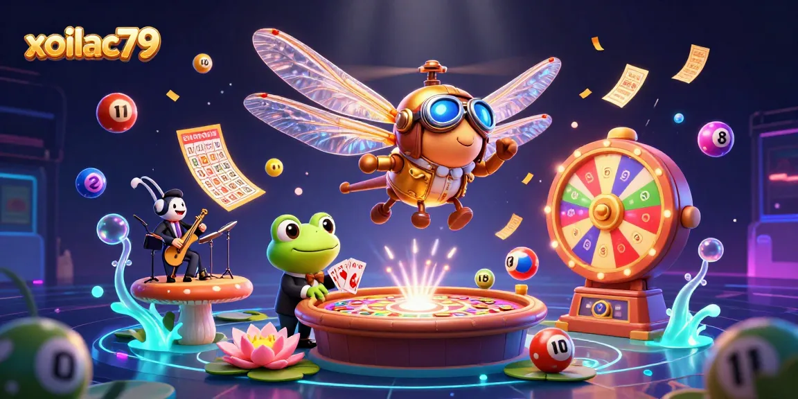 Experience the excitement of gaming at xoilac79, showcasing a vibrant 3D scene with unique characters and elements.