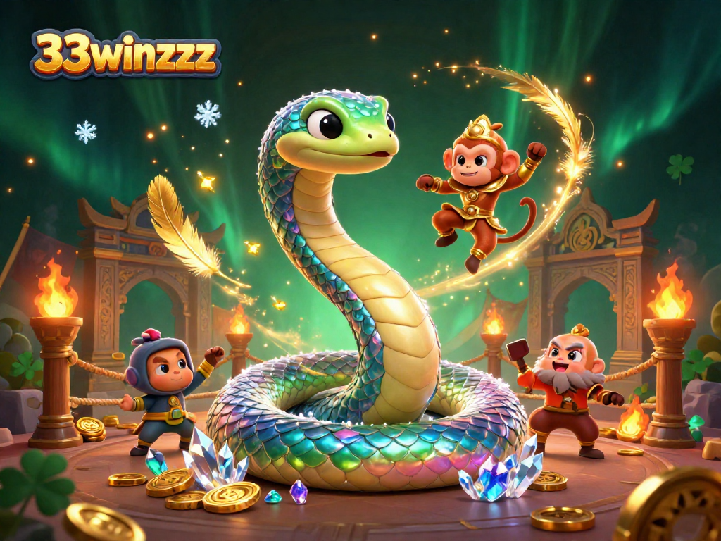 Engage in thrilling adventures at 33winzzzz with vibrant visuals of the casino gaming scene, featuring a rainbow serpent.