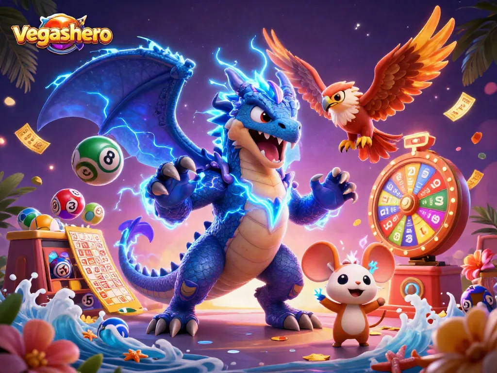 Engage with vegashero's thrilling slots scene featuring interactive characters and lottery elements.