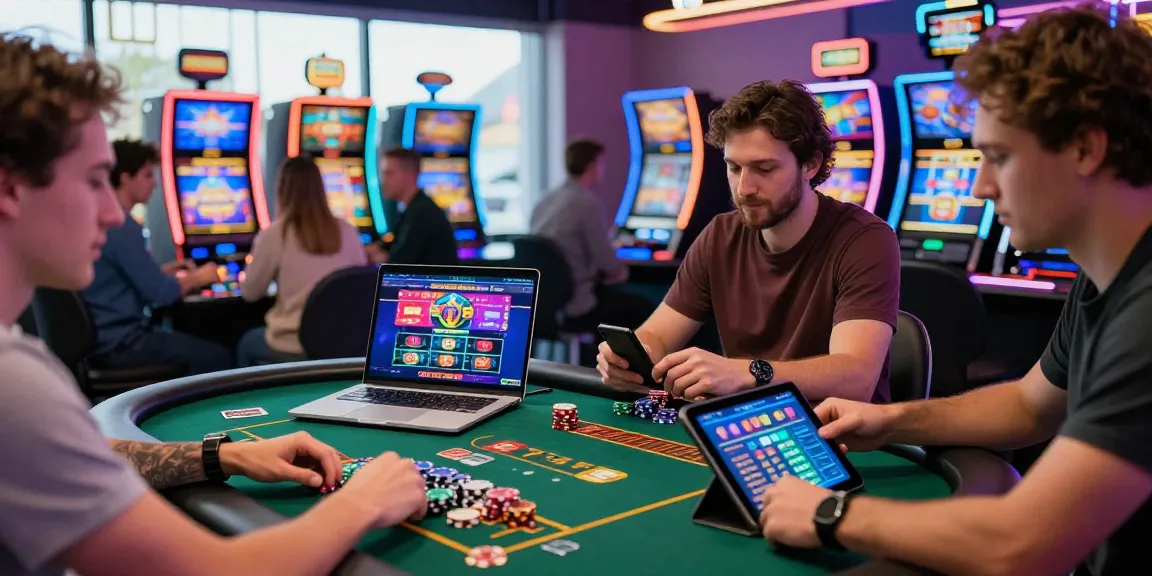 Vielfältige Spieler genießen interaktive Spielerlebnisse in einem Paysafe Card Casino
