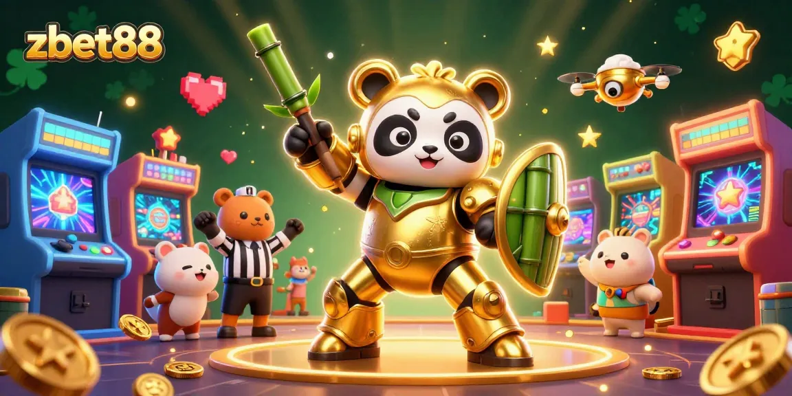 Engage with zbet88 exciting gambling scenes featuring a golden panda and vibrant casino elements.