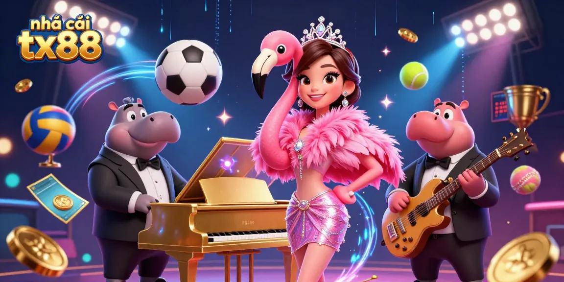 Experience excitement at nhà cái tx88 with vibrant characters and dynamic casino elements, capturing the thrill of gaming.