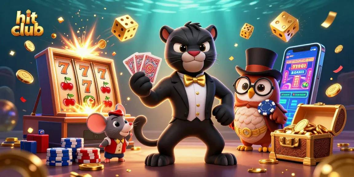 Engage in thrilling games at hit club with a stylish panther dealing cards amidst jackpots.