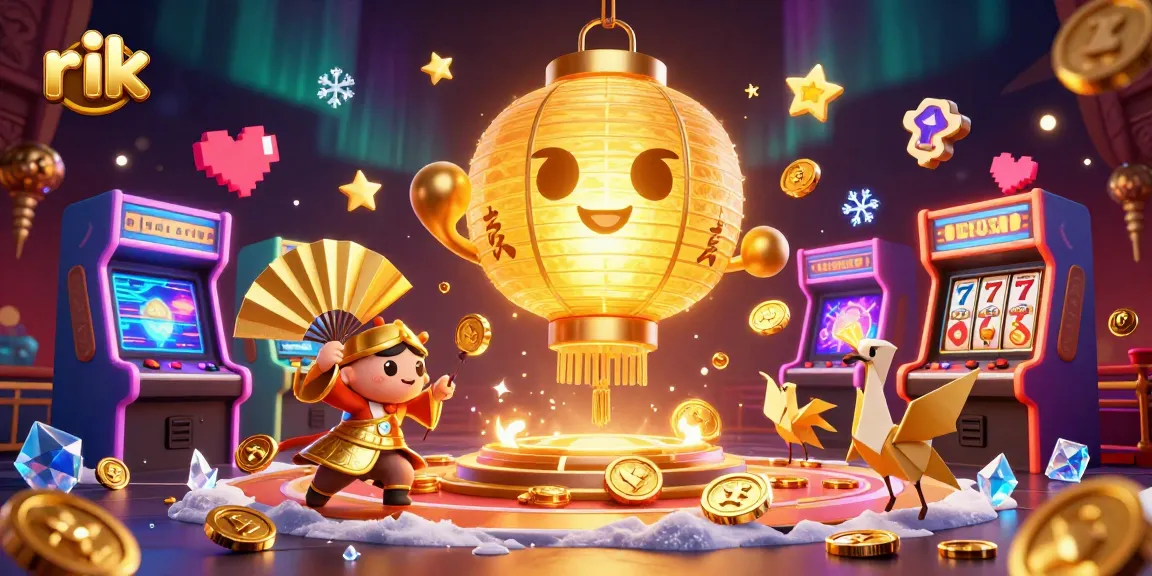 Engage with rik-themed games in a dynamic casino scene filled with lucky symbols.