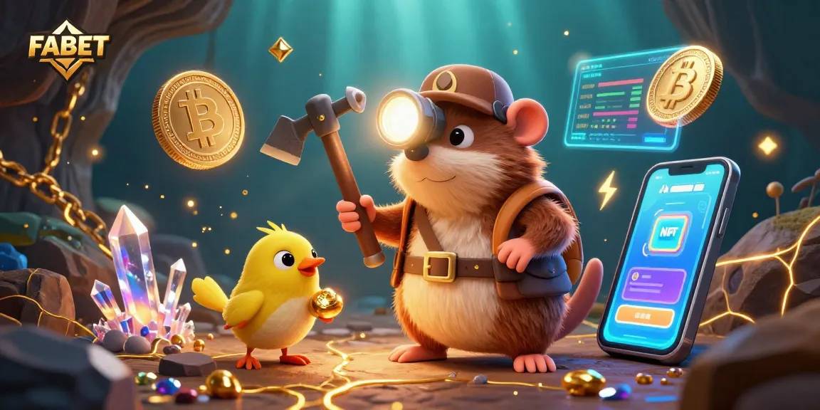 Engage with FABET's thrilling casino experience featuring 3D characters and vibrant crypto elements.