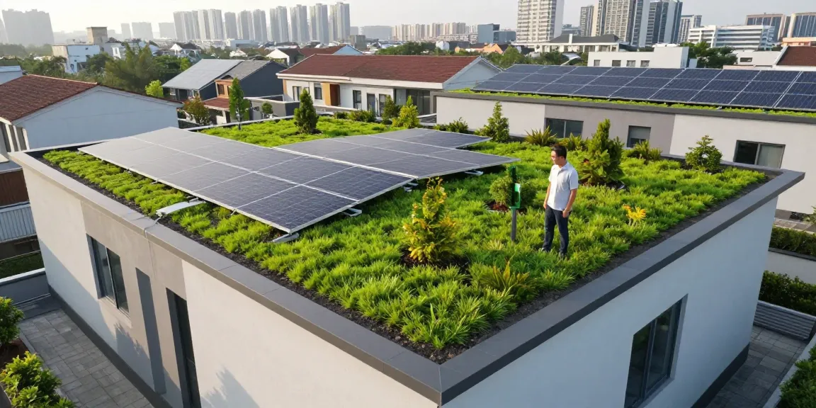 Installatie van groendak zonnepanelen op een modern dak dat duurzame levensstijl laat zien.