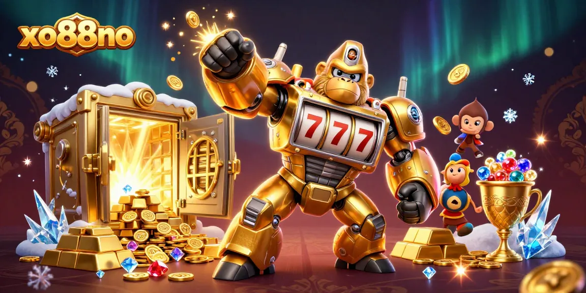 Experience thrilling slots action with xo88no featuring a golden gorilla mech and treasure vaults.