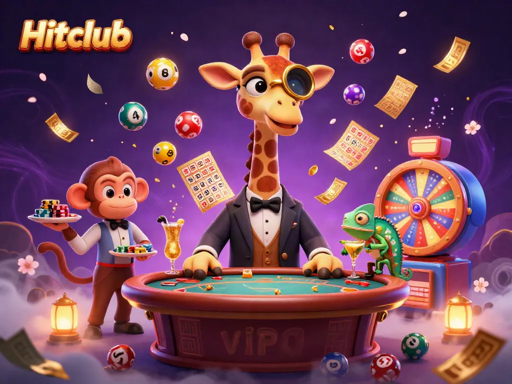 Join the excitement at Hitclub with high-roller giraffe and vibrant gambling elements.