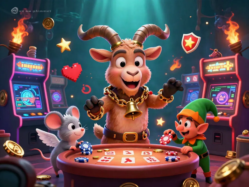 Engaging scene with web xem phimmoi featuring Krampus in a casino managed by a tiny angel mouse, showcasing vibrant gaming elements.