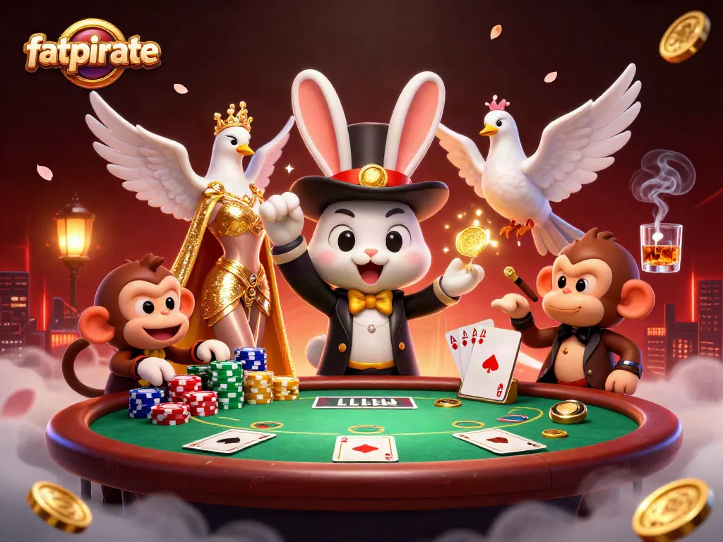 Experience the magic of fatpirate as the whimsical rabbit conjures coins and poker excitement.