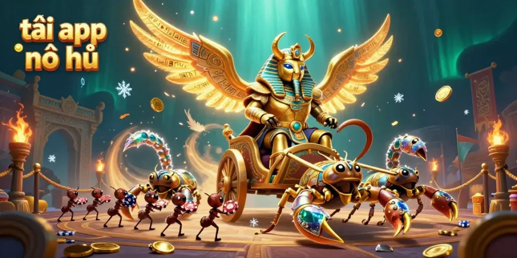 Experience exciting gameplay with tải app nổ hũ, featuring a golden scarab and scorpion chariot