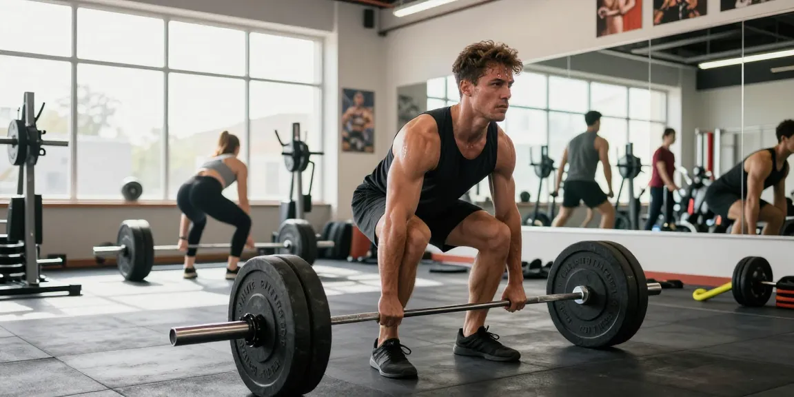 Prime Pharma Steroiden Winkel met een atleet die deadlifts uitvoert in een moderne sportschool, gefocust en gepassioneerd.