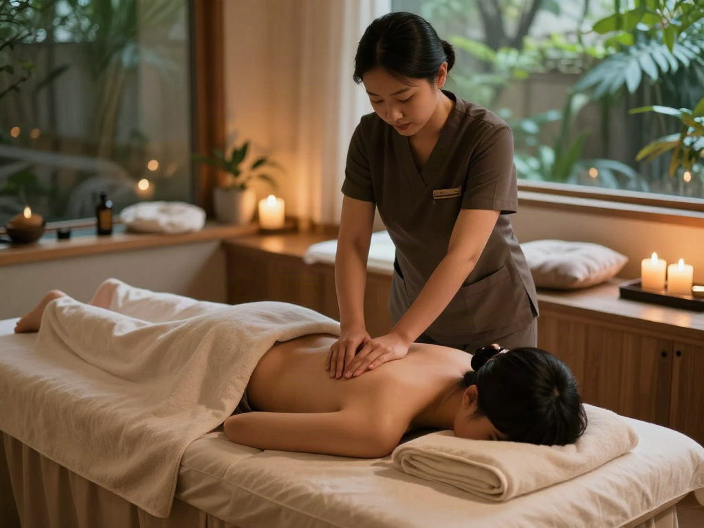 안양출장마사지 therapy in a tranquil spa environment with calming ambiance.