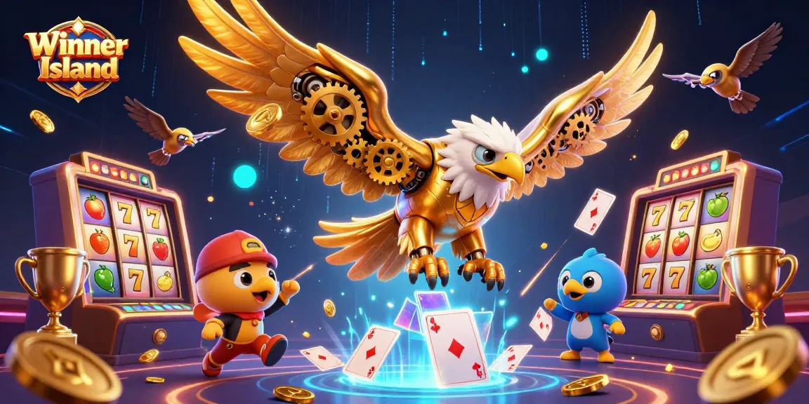 Experience thrilling gameplay at Winner Island with dynamic slot reels, gaming elements, and an engaging design.