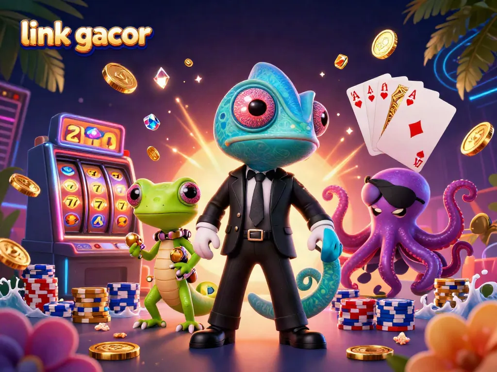 Experience thrilling slots and jackpots with link gacor in this vibrant 3D casino scene.
