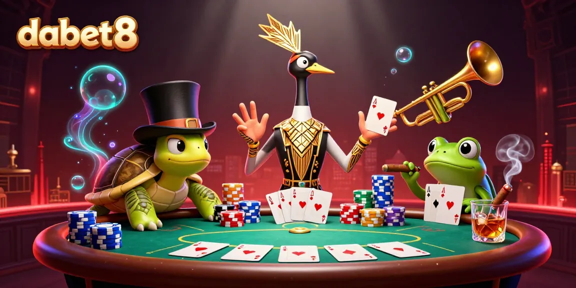 Play and win with dabet8 at this vibrant online casino scene featuring poker and fun characters.