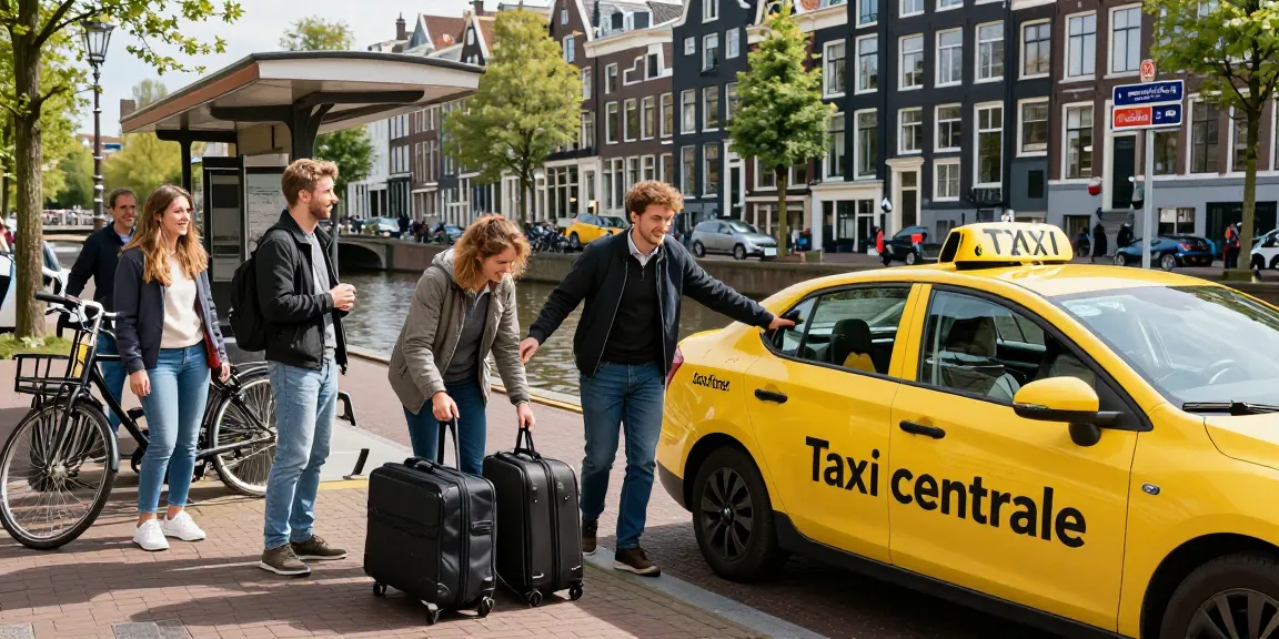 Passagier wordt geholpen door een taxichauffeur bij Taxi centrale amsterdam, met nadruk op klantenservice en stedelijke charme.
