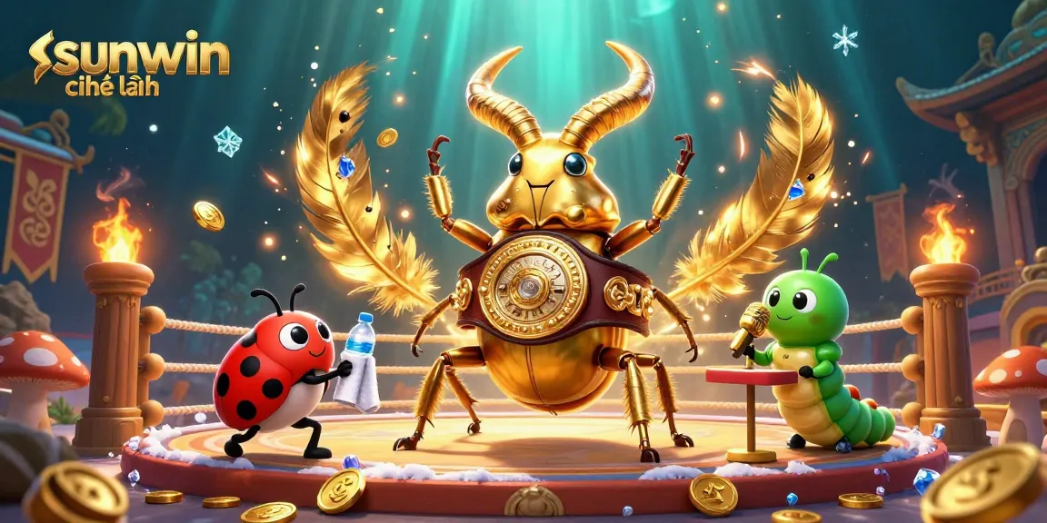Engage with sunwin chính hãng in an electrifying scene featuring a giant golden stag beetle ready to battle.