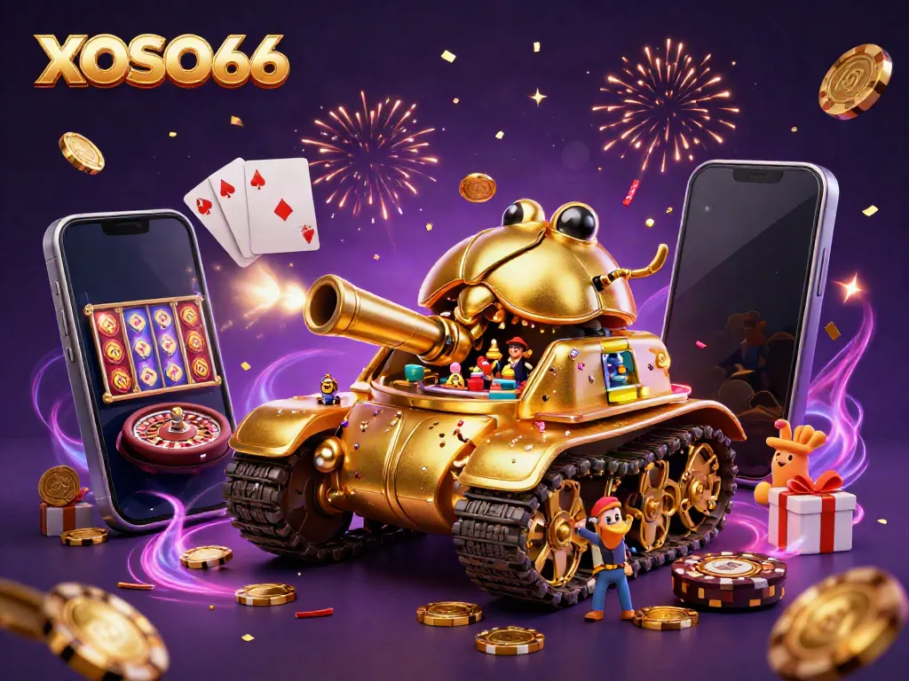 XOSO66 brings an exciting casino experience with vibrant slot games, colorful confetti, and lively gameplay.