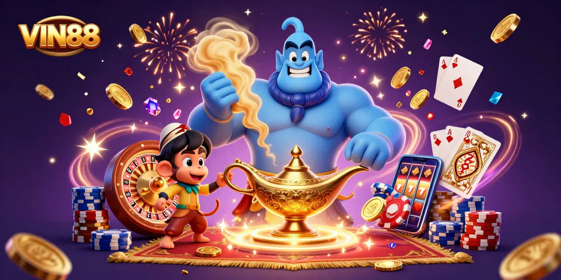 Experience vibrant action with VIN88's charismatic characters and casino games in a dazzling scene.