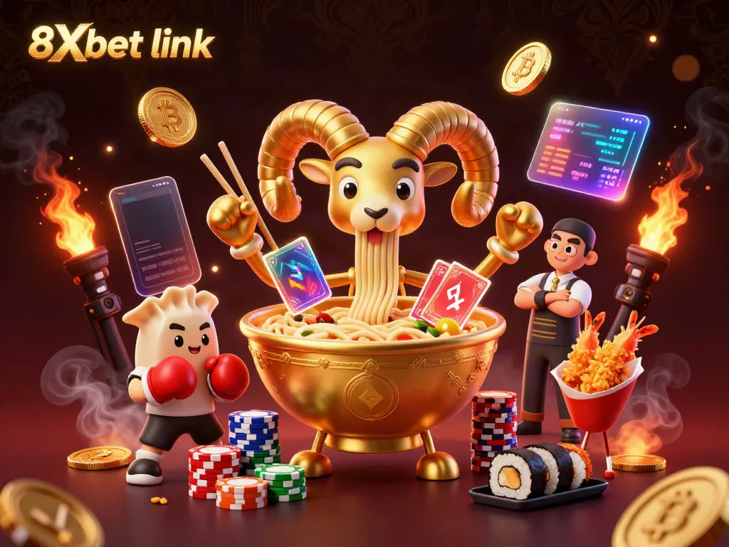 Engage with exciting games at 8Xbet link with a vibrant casino scene featuring unique characters.