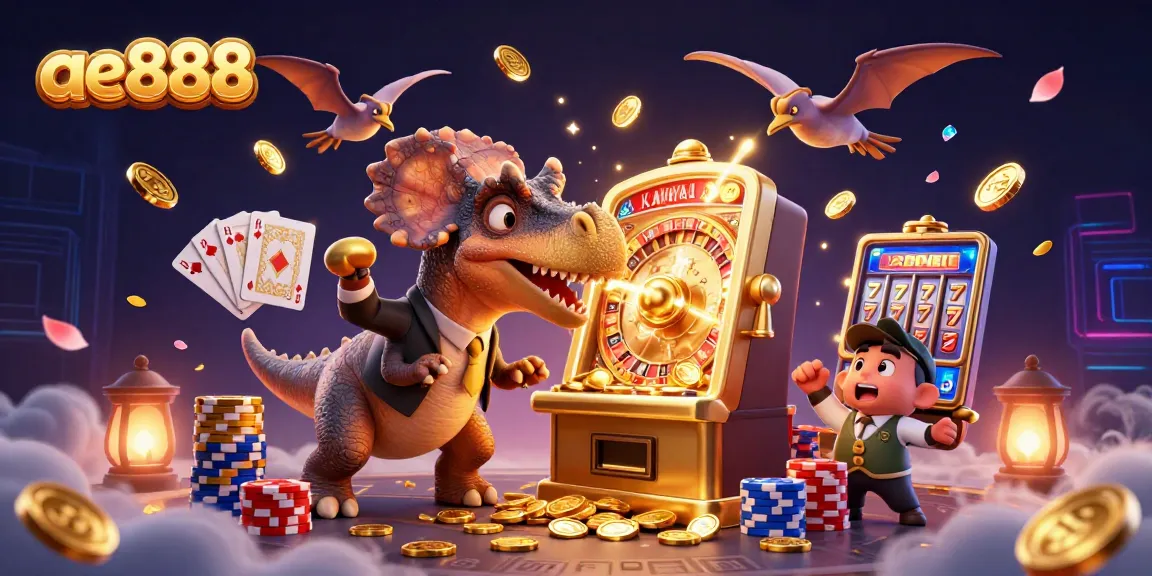Experience exhilarating ae888 wins with dynamic characters and vibrant casino action, including flying coins.