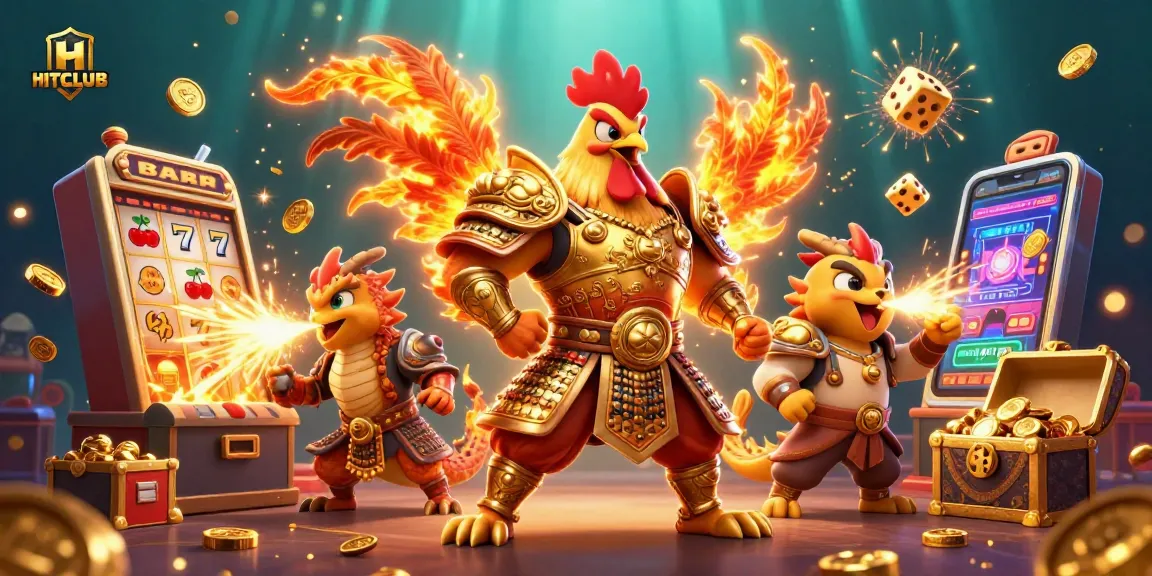Experience dynamic gaming action at HITCLUB with colorful slot machines and lively characters.
