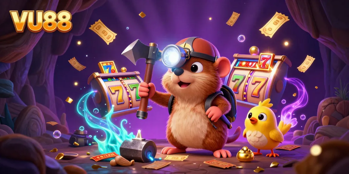 Experience thrilling slots at VU88 with a vibrant treasure hunting scene filled with jackpots and colorful characters.