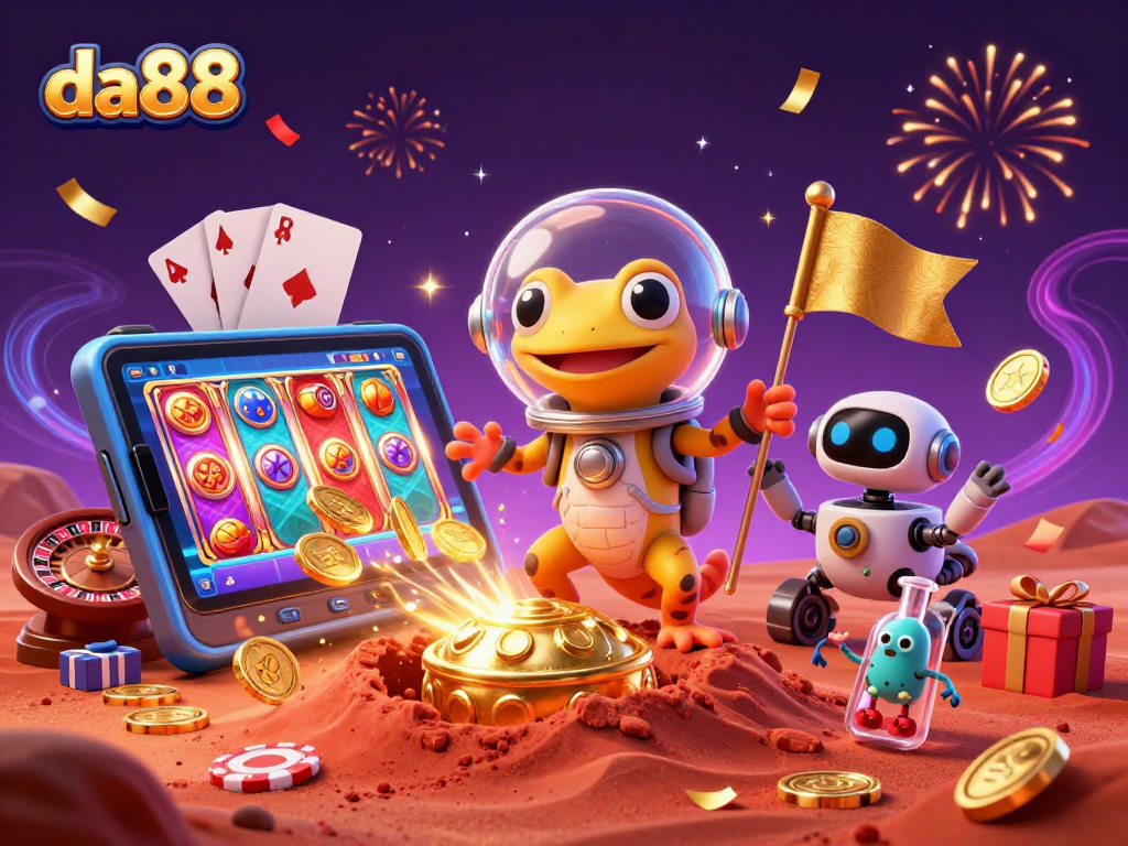 da88 engages players with fun 3D cartoon theme of an alien casino adventure featuring games and excitement.