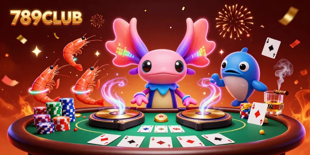 Experience the excitement of 789CLUB with vibrant, animated characters in a lively casino scene.
