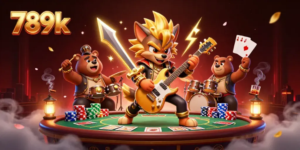 Experience the vibrant energy of 789k at a lively casino stage with characters and game elements!