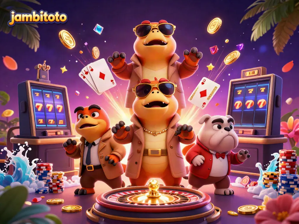 Experience thrilling gameplay at jambitoto with raptors in disguise entering a VIP casino lounge.