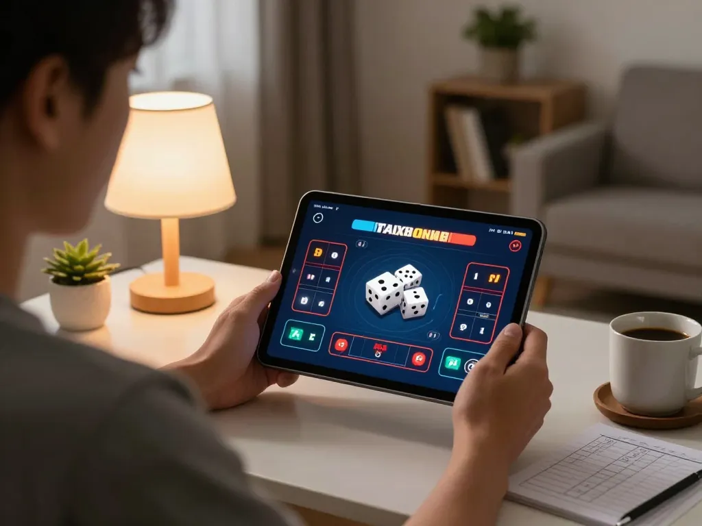 Play thrilling taixiuonline games on a tablet in a cozy home setting while reviewing strategies