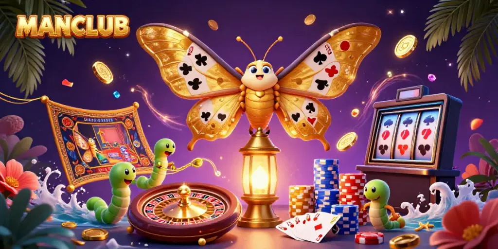 Experience dazzling winnings and excitement at MANCLUB with casino elements swirling in 3D glory.