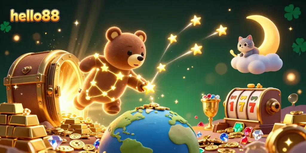 Engage with hello88's exciting casino experience featuring vibrant characters and dazzling game elements.