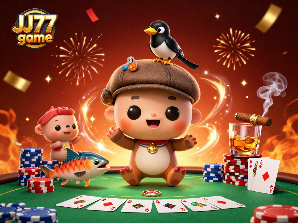 Experience the thrill of the JJ77 game with a playful Nessie and poker elements!