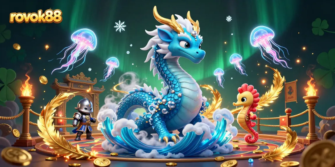 Experience the thrill of gaming at rokok88 with an enchanting casino-themed 3D scene featuring dynamic ocean characters.