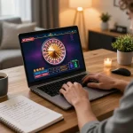 Player engaging in online roulette strategy at Jun88 VN in a modern home setting