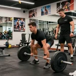 Muscular athlete lifting weights in a modern gym, showcasing Prime Pharma Steroiden effectiveness for muscle growth.