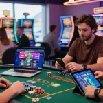 Vielfältige Spieler genießen interaktive Spielerlebnisse in einem Paysafe Card Casino