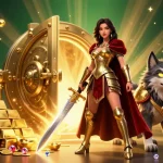 Experience thrilling gameplay at da88 with a captivating warrior queen and treasure-filled scene.