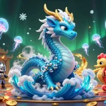 Experience the thrill of gaming at rokok88 with an enchanting casino-themed 3D scene featuring dynamic ocean characters.